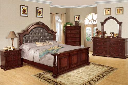 fa7711 - Tanvi Brown Cherry Solid Wood Formal Sleigh Bed