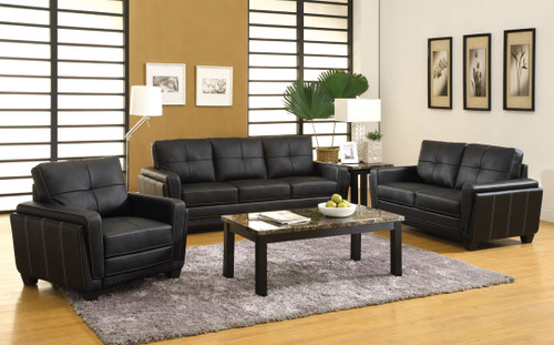 fa6485 - Columbia Black Leatherette Sofa, Loveseat and Chair