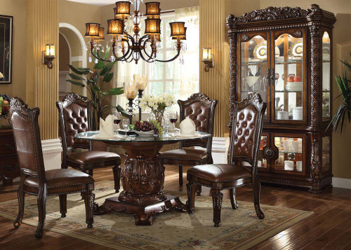 AC62010 - Vendome 54" Dia 5 Piece Glass Top Circular Dining Set W/ Bonded Leather Seats