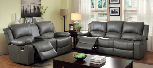 FA6326 - Chardae Gray Leather Reclining Leather Sofa and Love Seat