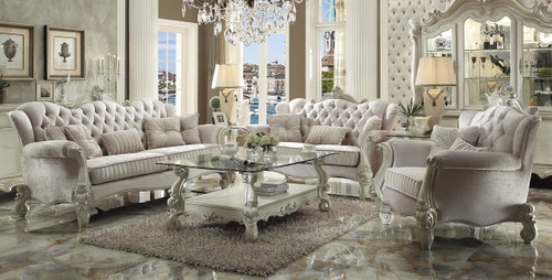 AC52105 - Mathis Ivory Plush Chenille High Back Sofa and Love Seat 