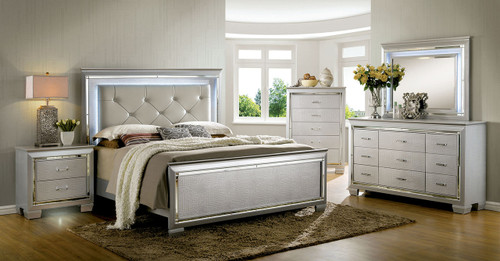 FA7979SV - Eleta Sliver Crocodile Embossed Contemporary Bed