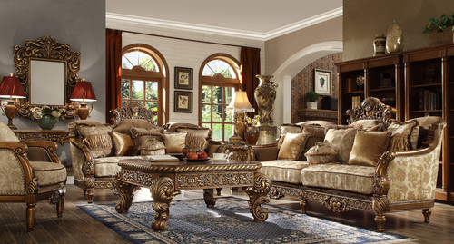 Formal Wood Trim Sofa Set