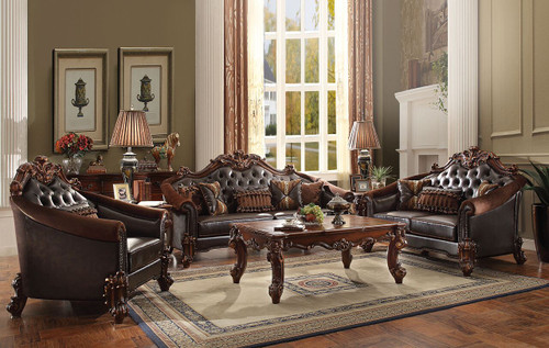 P2 53130 Vendera II Cherry/2 Tone Dark Brown Formal Sofa And Love Seat