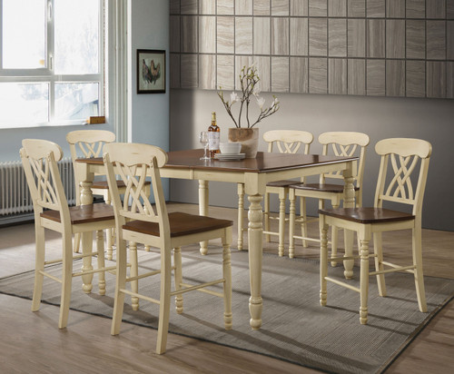 AC70430 - Rachele Buttermilk And Oak 7 Piece Counter Height Dining Set With Removable Leaf