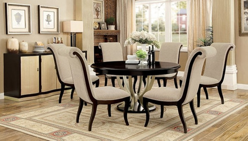 FA 3353rt - Ornessa Round Espresso and Champagne 7 Piece Dining Set