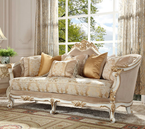 P1 2669 - Pacari Elegant Formal Cove White Sofa With Intricate Gold Accents

