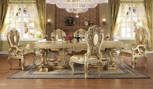 Tenaya Formal 9 Piece Dining Set In Gold