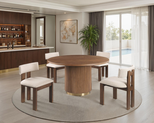 FAGM700BR - Boisey Round Convertible Gaming and Dining Table Set, Brown with Gold Accent Base, Pedestal Style