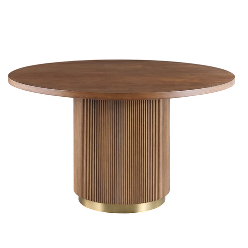 FAGM700BR - Boisey Round Convertible Gaming and Dining Table Set, Brown with Gold Accent Base, Pedestal Style Top View