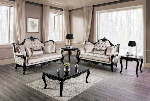 FA65001ES - Anais Elegant Formal Sofa and Love Seat With Intricate Wood Trim