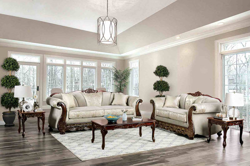 FA6425 - Tisdale Stunning Ivory Traditional Sofa And Love Seat With Wood Trim