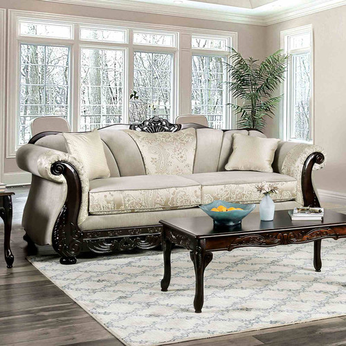 FA6425 - Tisdale Stunning Ivory Traditional Sofa And Love Seat With Wood Trim Sofa