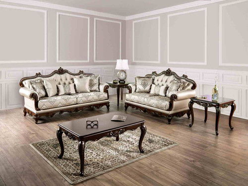 FA65002BG - Valencia Elegant Formal Living Room Sofa Set With Dark Cherry Wood Trim