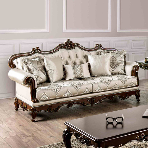 FA65002BG - Valencia Elegant Formal Living Room Sofa Set With Dark Cherry Wood Trim Sofa