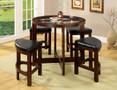 FA3321 - Crystal Cove I Dark Walnut Finish Solid Wood/ Padded Leatherette 5 Piece Glass Top Bar Set