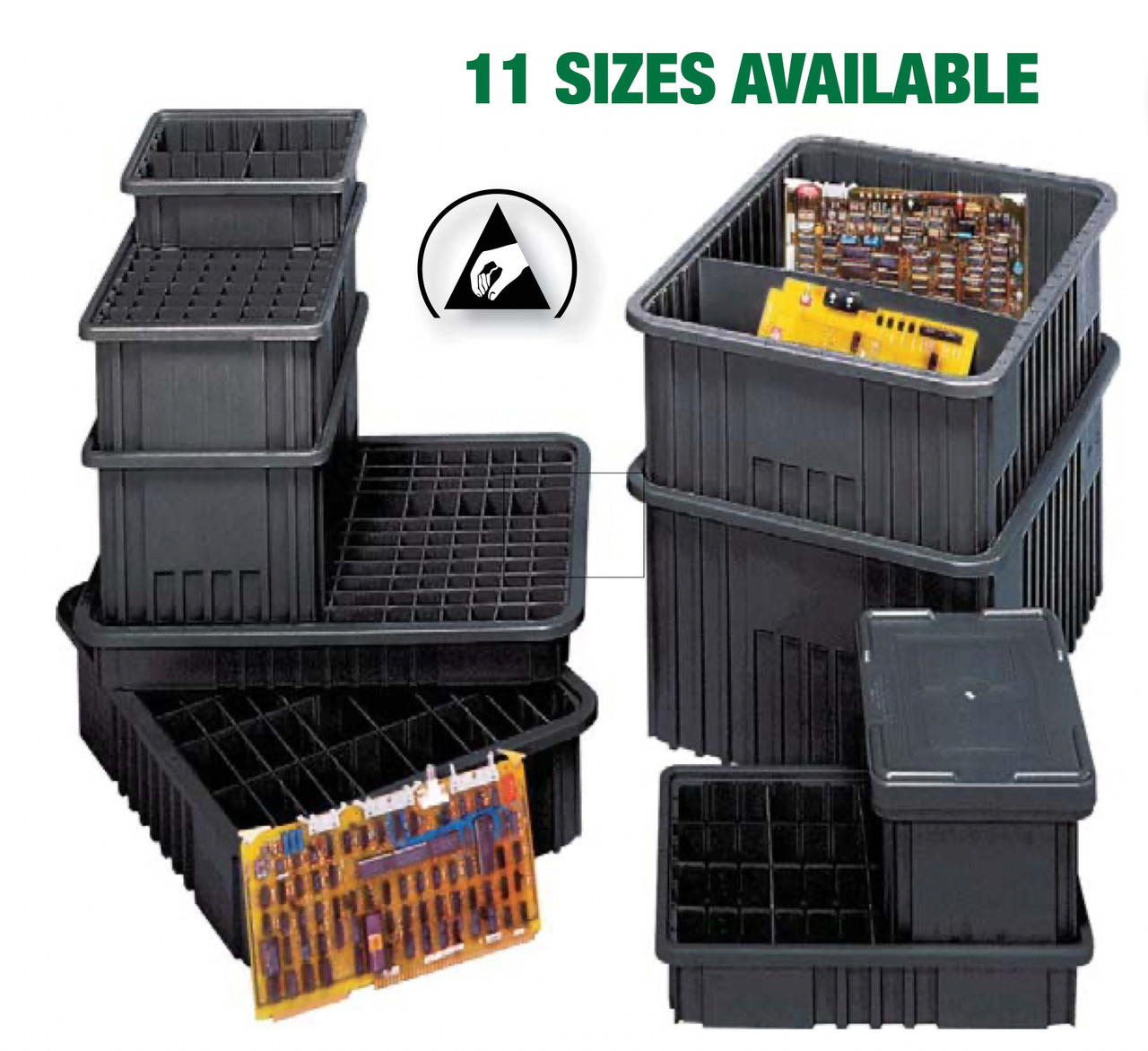 Totes, Dividable Grid, Conductive, Black -Sold Per Case Totes, Dividable Grid, Conductive, Black -Sold Per Case