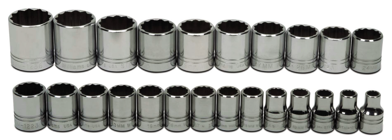 Shallow Socket Sets, Metric, 1/2" Drive, 12-Point
