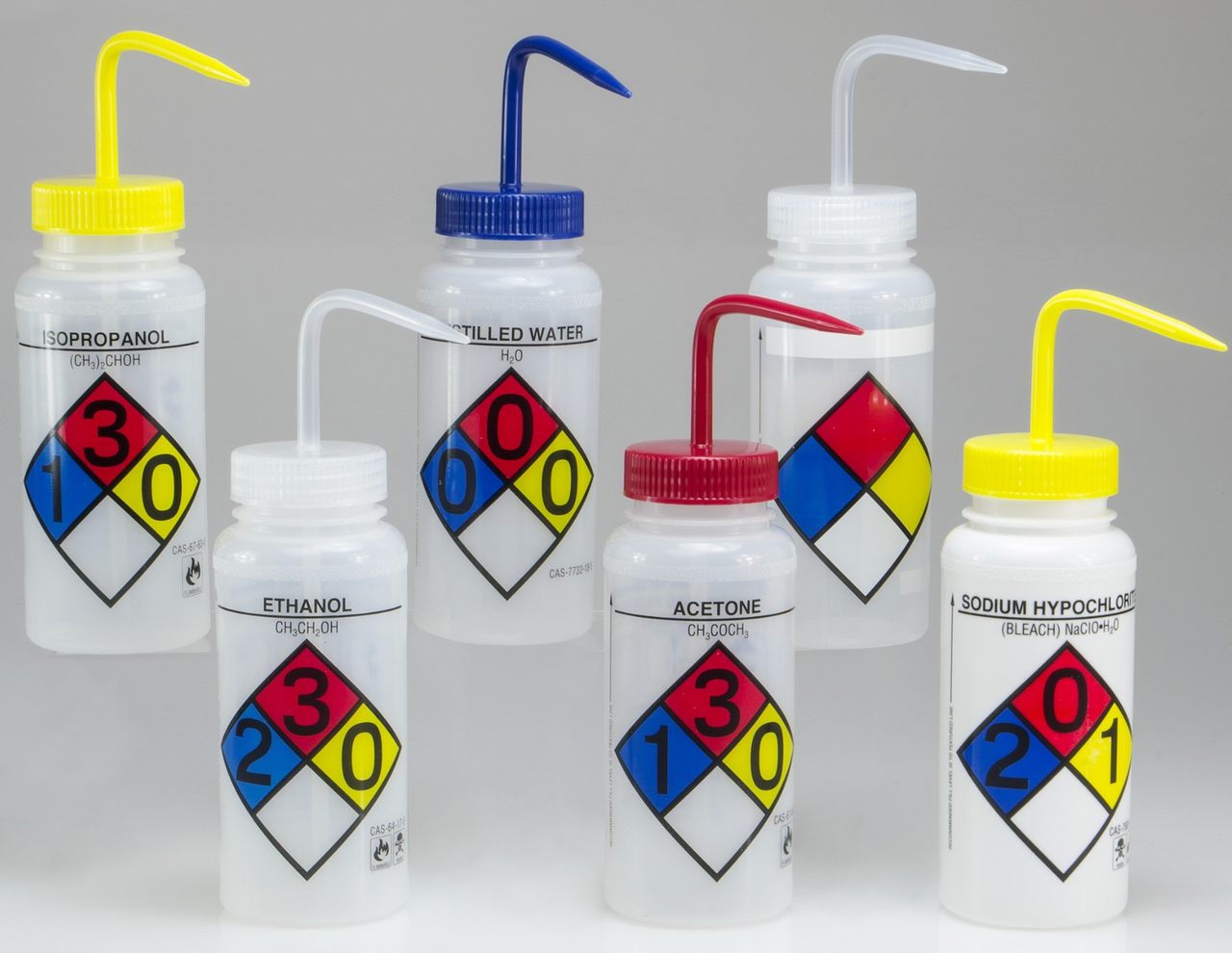 Wash Bottles, 500ml, 4-Color, Safety Labeled, Wide Mouth, 4/pk Wash Bottles, 500ml, 4-Color, Safety Labeled, Wide Mouth, 4/pk