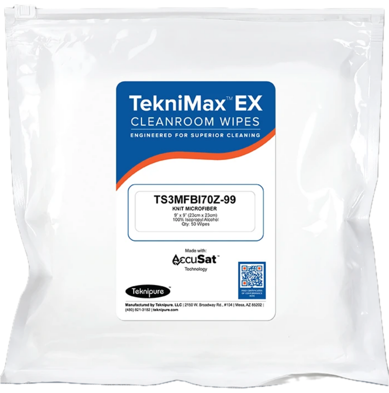 TekniMaxTM EX Knitted Microfiber Wipers with AccuSatTM, 50/zipper bag, 15 bags/Case