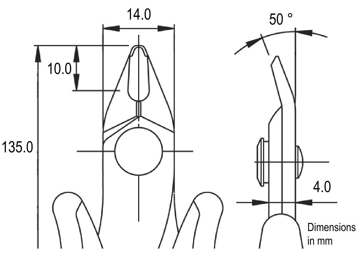 Tek-Me Cutters - Medium Size and Oblique Head, Flush. OAL: 135mm - 5.31". ESD Safe
