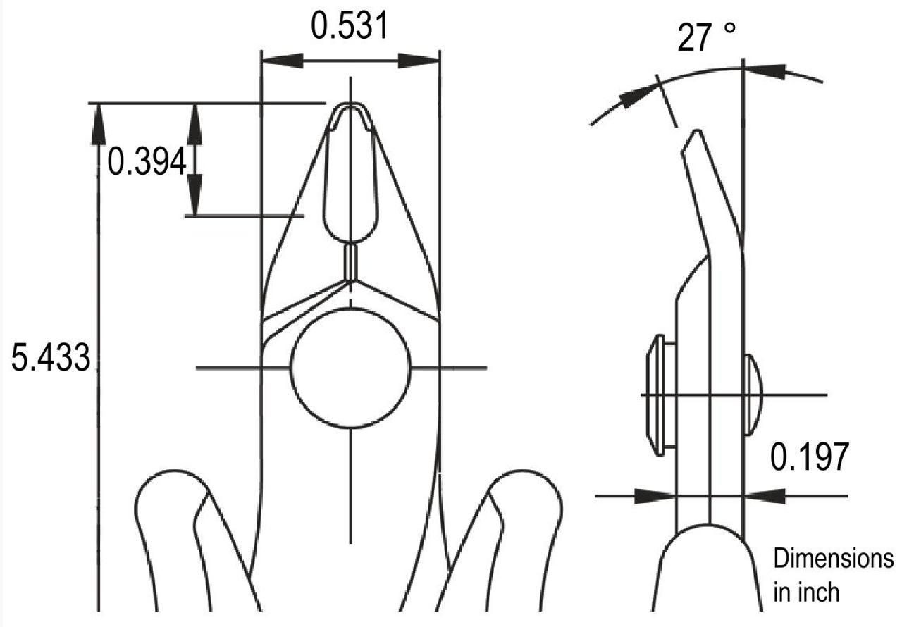 Tek-Me Cutters - Medium Size Head, Flush. OAL: 138mm - 5.43". ESD Safe