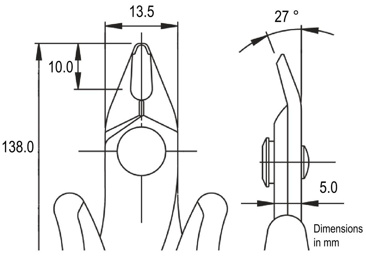 Tek-Me Cutters - Medium Size Head, Flush. OAL: 138mm - 5.43". ESD Safe