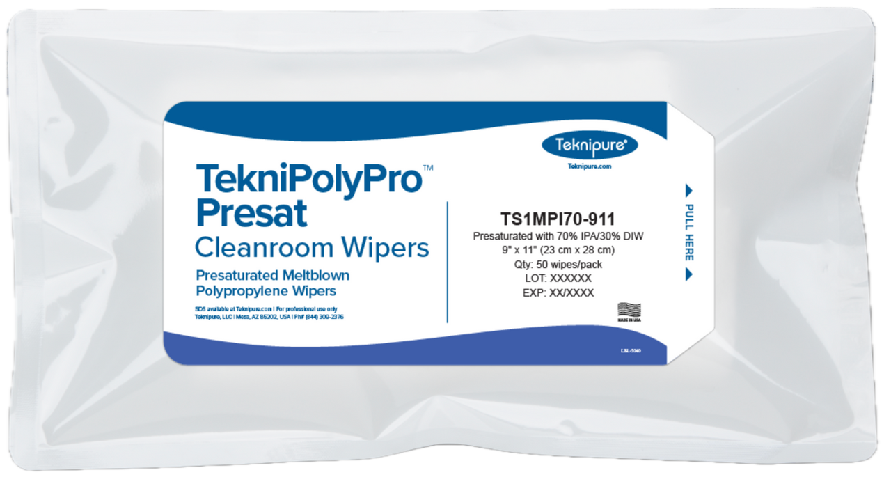 TekniPolyPro™ Presat Polypropylene Cleanroom Wiper, 70% IPA, 9″x11″