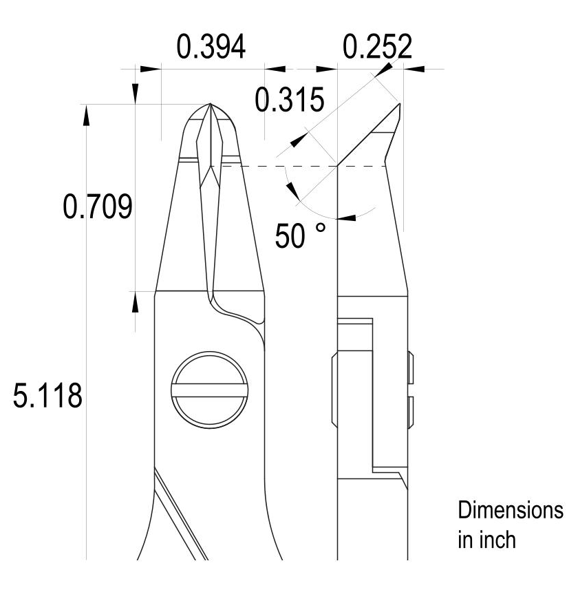 Cutters, High Precision Ergo-tek Slim - Oblique Head, Full-Flush. OAL: 130mm - 5.12", ESD safe