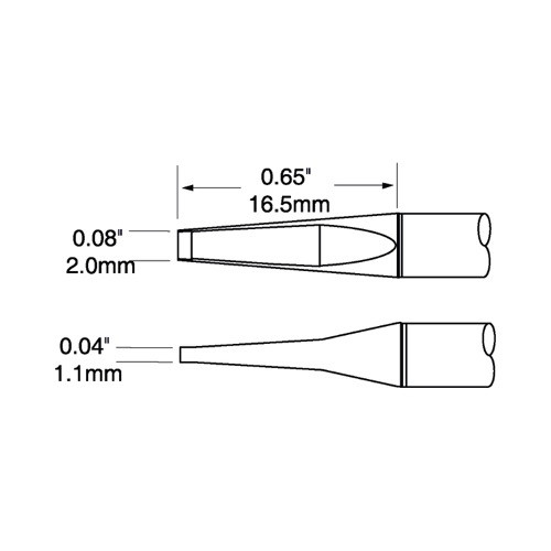 PTTC Solder Tweezer Cartridge, Blade, 2.0 mm (0.08"), 600 Series