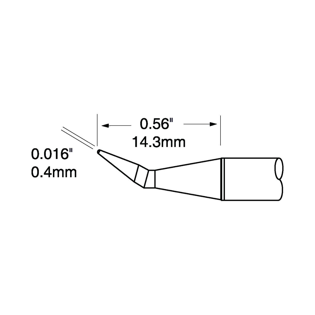 PTTC Solder Tweezer Cartridge, Bent 30°, 0.4 mm (0.016"), 800 Series