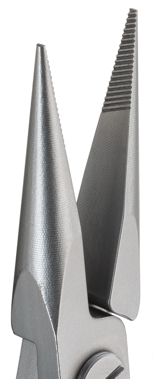 Pliers, Slim, Ergo-Tek - Long Snipe Nose, Serrated Jaws. OAL: 140mm - 5.51". ESD safe