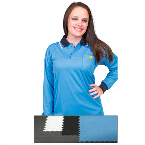 Polo Shirt, Long Sleeve, ESD, Collar, Blue Polo Shirt, Long Sleeve, ESD, Collar, Blue