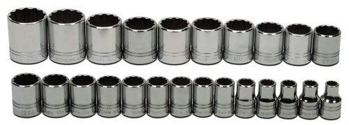 Shallow Socket Sets, Metric, 1/2" Drive, 12-Point Shallow Socket Sets, Metric, 1/2" Drive, 12-Point