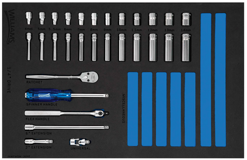 Shallow & Deep Socket & Drive Tool Set, 1/4" Drive, 6 Point, Metric, Foam Inset, 30 pc Shallow & Deep Socket & Drive Tool Set, 1/4" Drive, 6 Point, Metric, Foam Inset, 30 pc