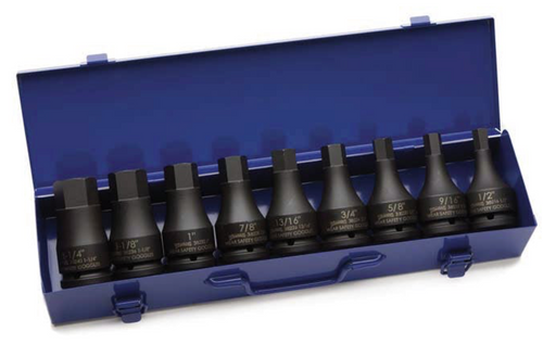 Hex Driver Impact Hex Bit Driver Set, 3/4" Drive, SAE,  9 pc, Metal Box