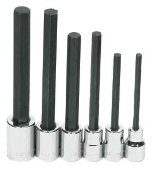 Hex Bit Sockets, Long, SAE, 1/2" Drive Hex Bit Sockets, Long, SAE, 1/2" Drive