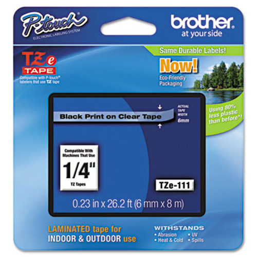 Brother P-Touch, TZe Standard Adhesive Laminated Labeling Tape, Black on Clear Brother P-Touch, TZe Standard Adhesive Laminated Labeling Tape, Black on Clear