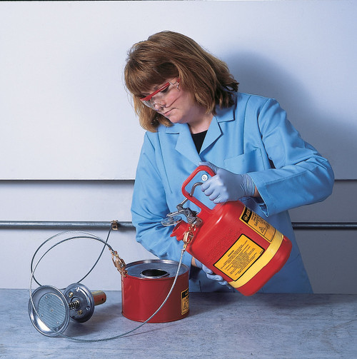 Oval Safety Can for Flammables, Stainless Hardware, 1 Gal., Poly, Red