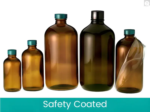Bottle, Safety Coated Amber Boston Round with Green Thermoset F217 & PTFE Lined Cap, Attached Bottle, Safety Coated Amber Boston Round with Green Thermoset F217 & PTFE Lined Cap, Attached