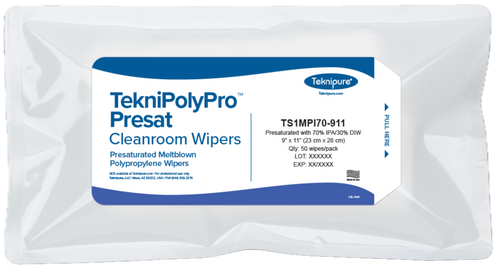 TekniPolyPro™ Presat Polypropylene Cleanroom Wiper, 70% IPA, 9″x11″