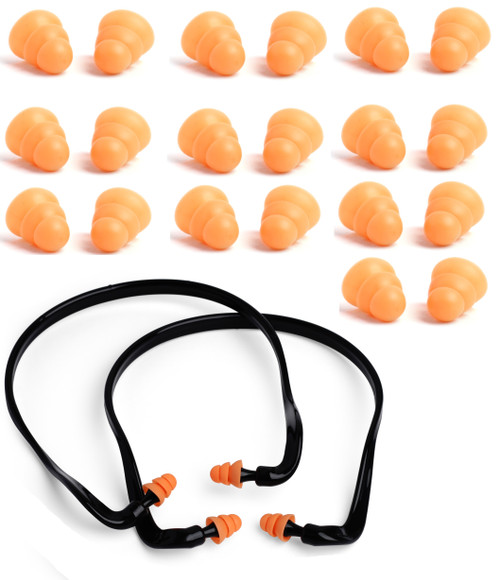 2 Pairs Banded Silicone Ear Plugs and 10 Pairs Silicone Replacement Pods Soft Reusable Washable 29dB