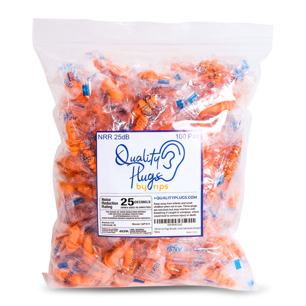 100 Pair Reusable Ear Plugs Individually Wrapped Washable Soft