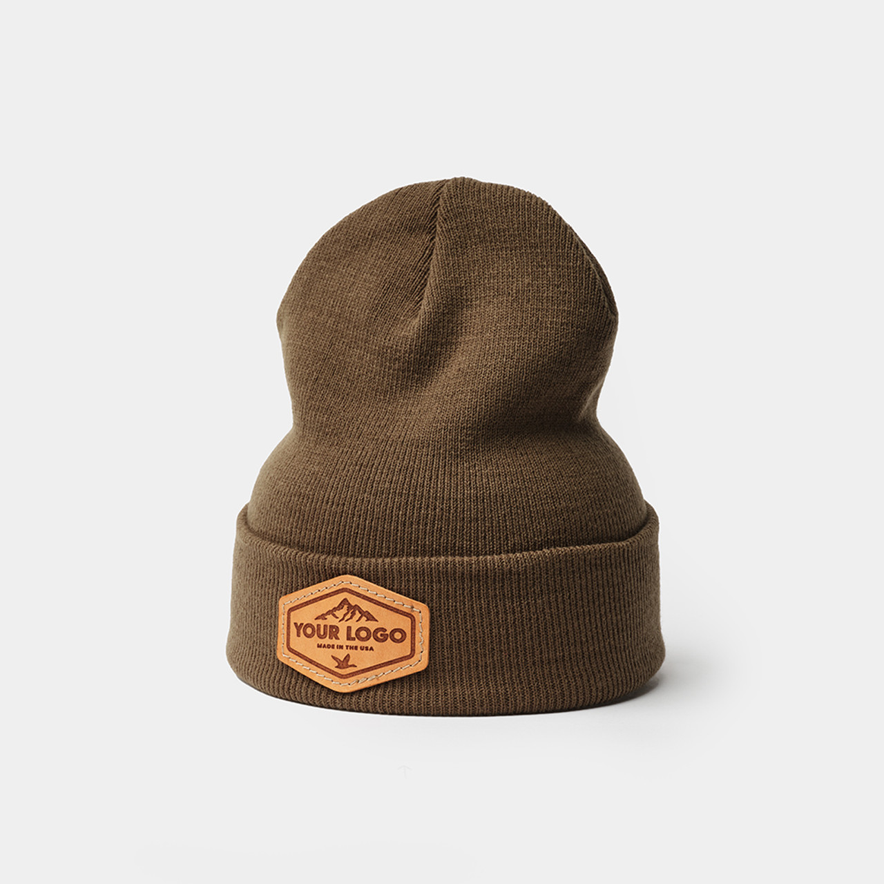 Richardson R18 Solid Beanie w/Cuff, Custom Leather Patch Hat