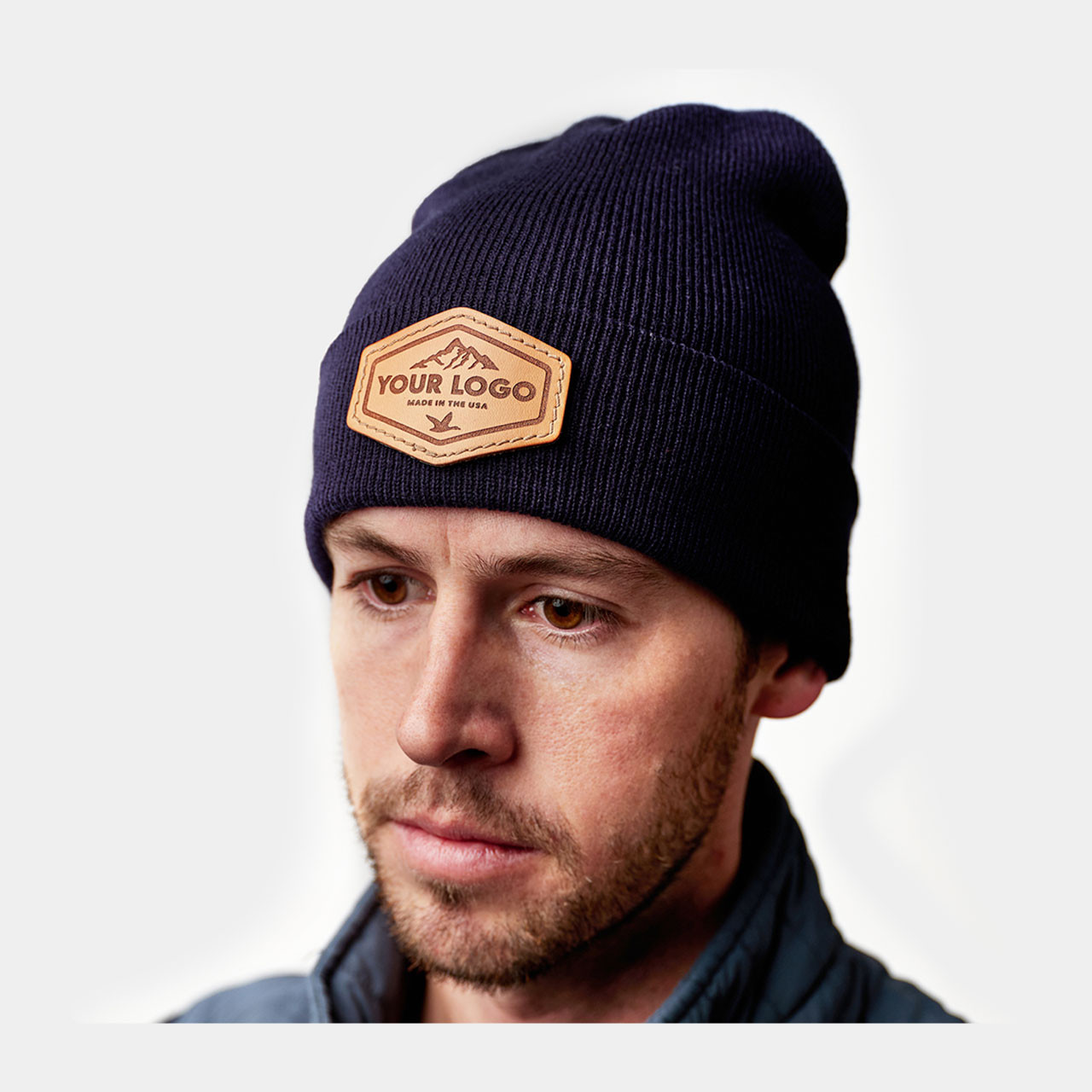 N♡ Richardson R18 Solid Beanie w/Cuff, Custom Leather Patch Hat