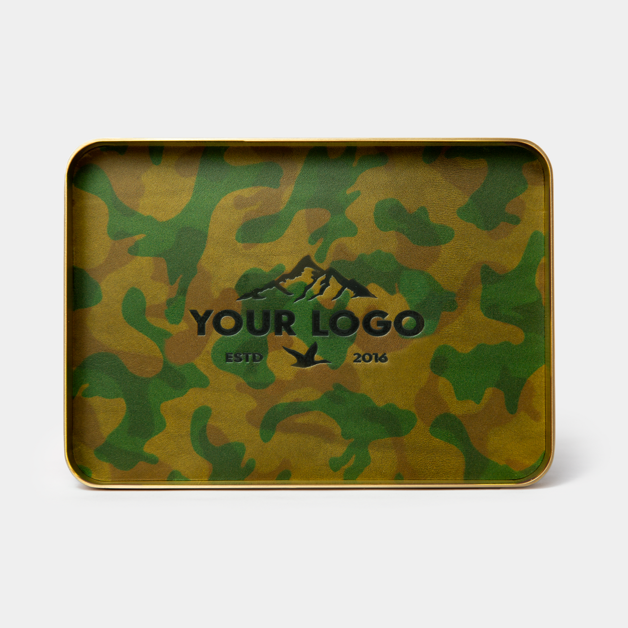 Brass Tray with Leather Insert, Custom Logo (12 Piece Minimum