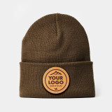 Richardson R18 Solid Beanie w/Cuff, Custom Leather Patch Hat