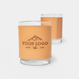 Leather Wrapped Rocks Glass, Deboss Custom Logo (12 Piece Minimum)