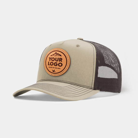 Richardson 112FPC Five Panel Champ Trucker, Custom Leather Patch Hat Richardson 112FPC Five Panel Champ Trucker, Custom Leather Patch Hat