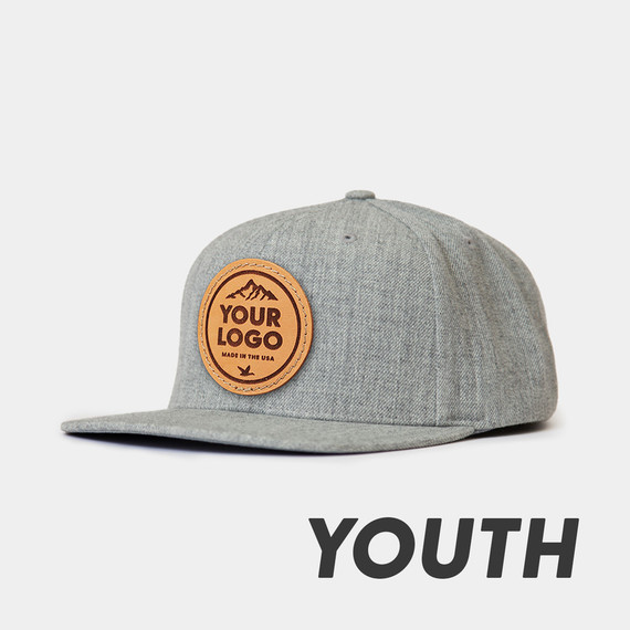 M946 Youth Flat Bill Snapback, Custom Leather Patch Hat